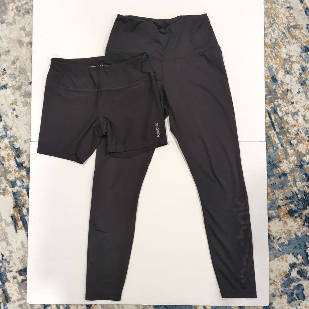 Reebok Set Women's Small - Black Leggings And Biker Shorts, Gym Active Wear Gorp